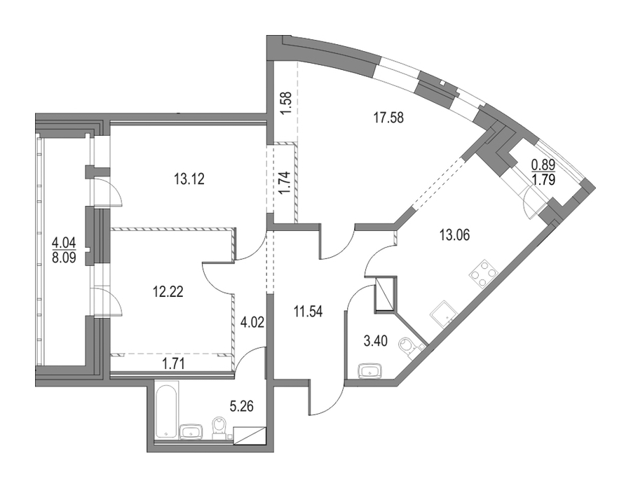 3-комнатная квартира 85.23 м², 10/23 эт., ЖК «Приморский квартал»
